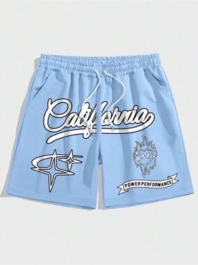 ROMWE Light Blue 'California' Athletic Shorts